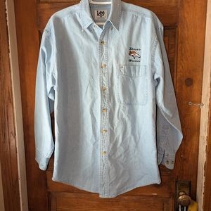 Vintage Lee Classic Blue Casual Button Down Shirt Denver Broncos Logo